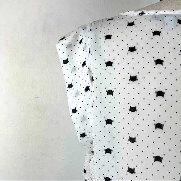 Iris Cat Face Print Cap Sleeve Blouse Kawaii Size S - Picture 5 of 10